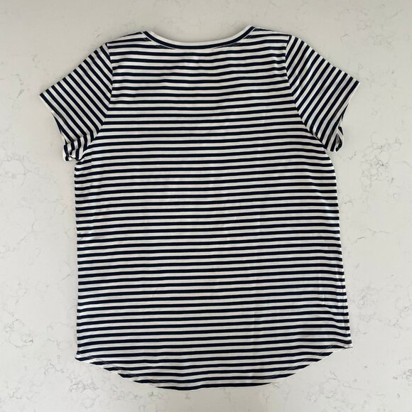 Monk & Lou SS V Neck Striped T Shirt Top Cotton Spandex Blue Wht Sz M/L - Picture 5 of 10